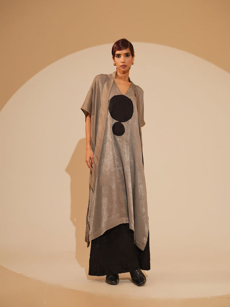Days Tunic-Grey + Black velvet silk tunics/kaftan by Stoique in grey, black for women in Singapore