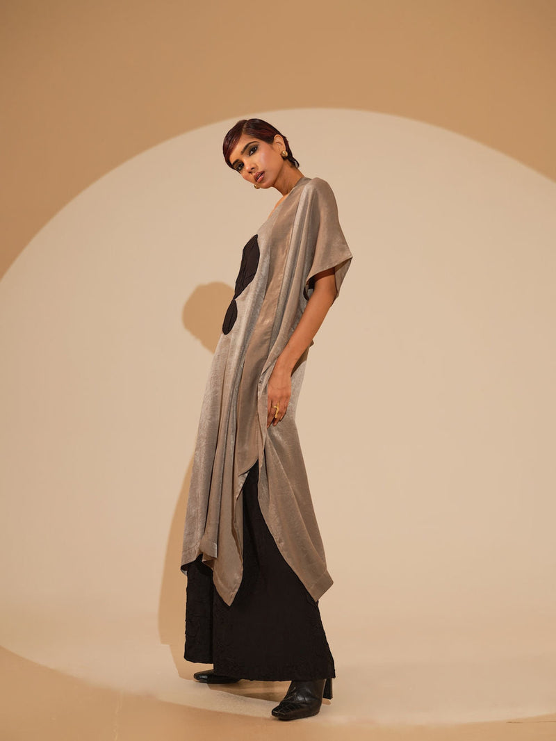 Days Tunic-Grey + Black velvet silk tunics/kaftan by Stoique in grey, black for women in Singapore