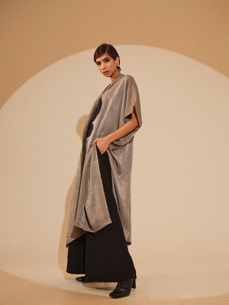 Days Tunic-Grey + Black velvet silk tunics/kaftan by Stoique in grey, black for women in Singapore
