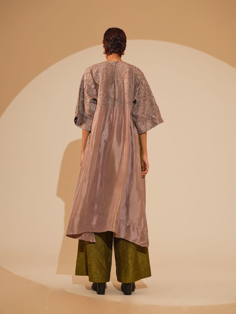 Sprout Tunic-Taupe crushed silk tunics/kaftan by Stoique in taupe for women in Singapore