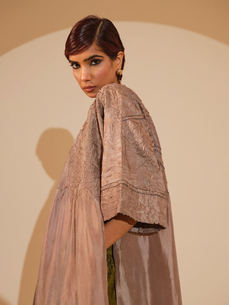 Sprout Tunic-Taupe crushed silk tunics/kaftan by Stoique in taupe for women in Singapore