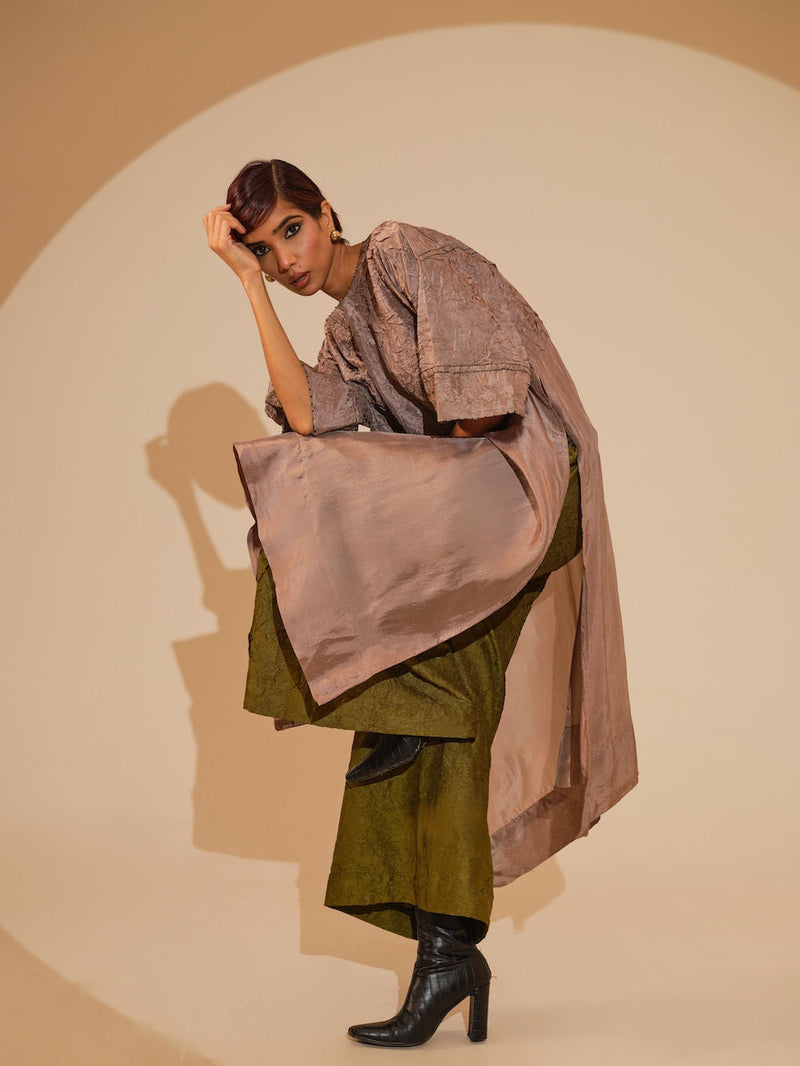Sprout Tunic-Taupe crushed silk tunics/kaftan by Stoique in taupe for women in Singapore