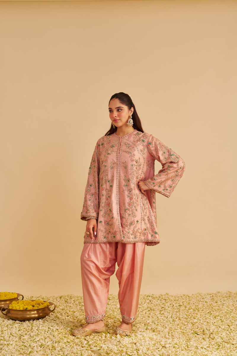 Alira - Dabka Zardozi Embroidered Blush Pink Kurta & Salwar with Dupatta silk by SHEETAL BATRA in blush color for women in Singapore