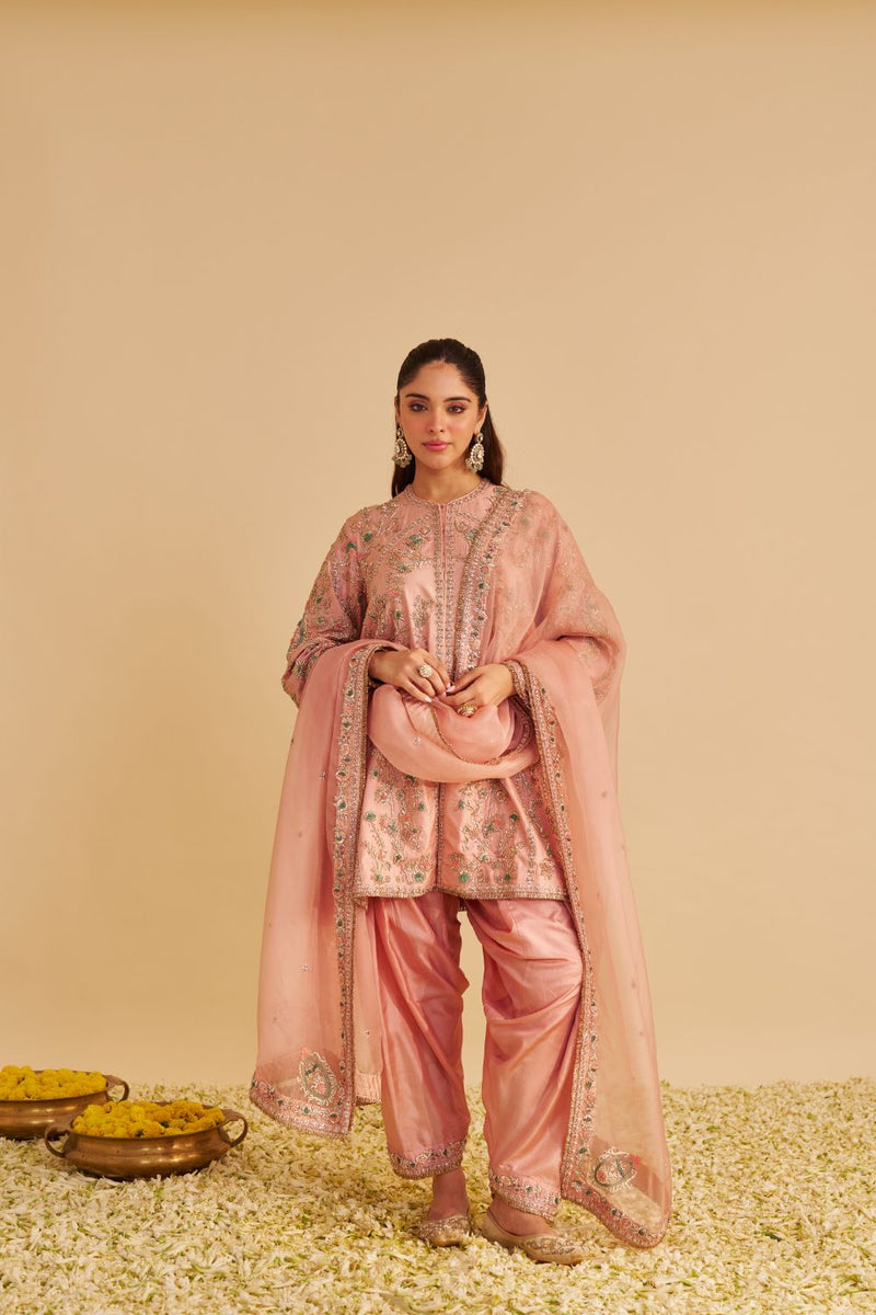 Alira - Dabka Zardozi Embroidered Blush Pink Kurta & Salwar with Dupatta silk by SHEETAL BATRA in blush color for women in Singapore