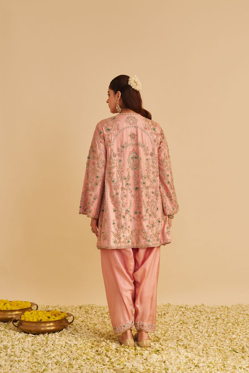 Alira - Dabka Zardozi Embroidered Blush Pink Kurta & Salwar with Dupatta silk by SHEETAL BATRA in blush color for women in Singapore