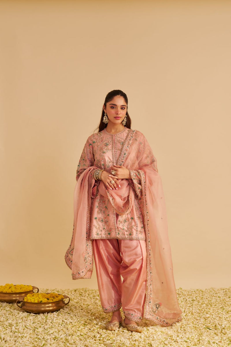Alira - Dabka Zardozi Embroidered Blush Pink Kurta & Salwar with Dupatta silk by SHEETAL BATRA in blush color for women in Singapore