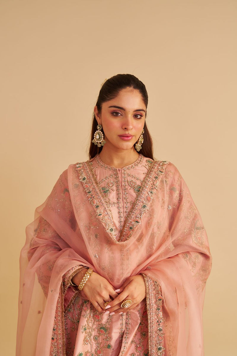 Alira - Dabka Zardozi Embroidered Blush Pink Kurta & Salwar with Dupatta silk by SHEETAL BATRA in blush color for women in Singapore