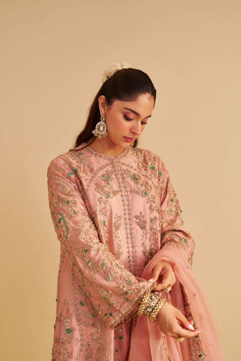Alira - Dabka Zardozi Embroidered Blush Pink Kurta & Salwar with Dupatta silk by SHEETAL BATRA in blush color for women in Singapore