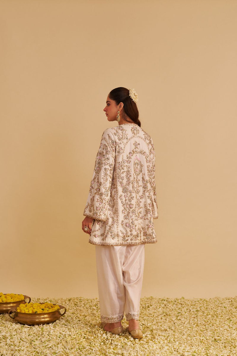 Alira - Dabka Zardozi Embroidered Daisy Ivory Kurta & Salwar with Dupatta silk by SHEETAL BATRA in ivory color for women in Singapore