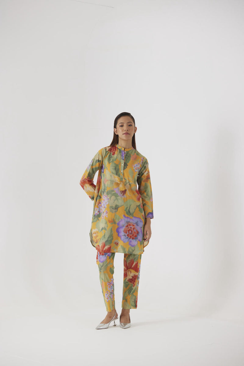 ALLORA YELLOW SHORT KURTA SET cotton by Yam in yellow color for women in Singapore