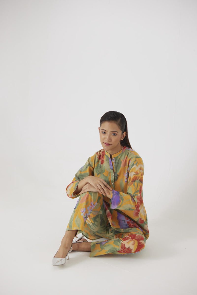 ALLORA YELLOW SHORT KURTA SET cotton by Yam in yellow color for women in Singapore