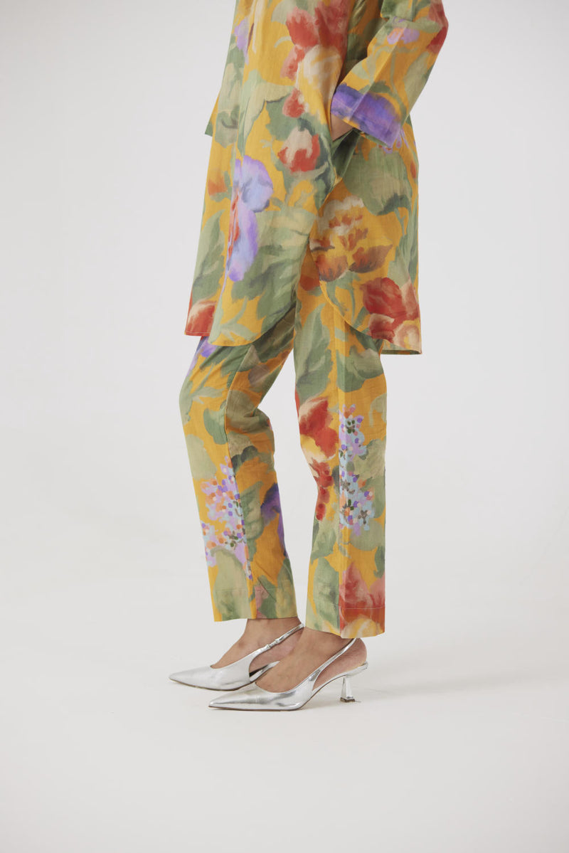 ALLORA YELLOW SHORT KURTA SET cotton by Yam in yellow color for women in Singapore