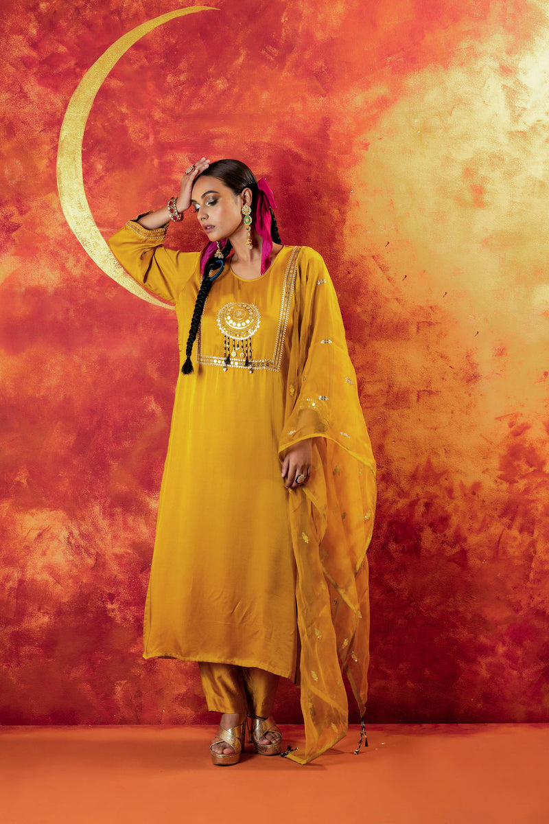 Mahi Mustard Straight Kurta Set with Coord Dupatta
