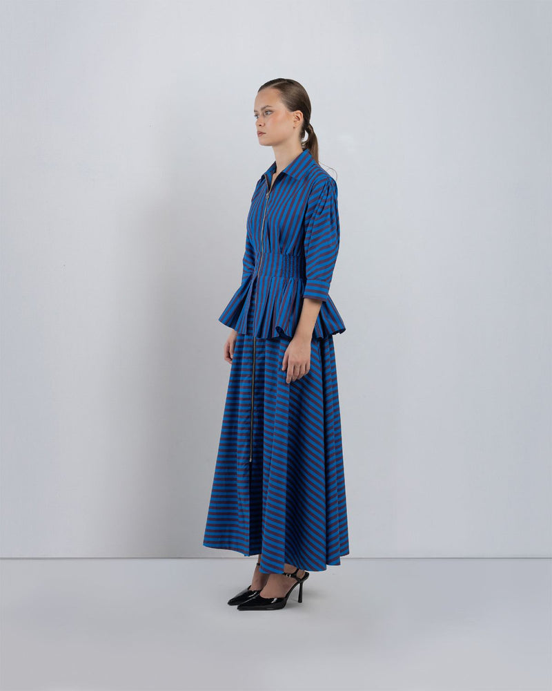 AME DRESS - Blue/ Plum Stripes dress by Leh Studios in blue for women in Singapore