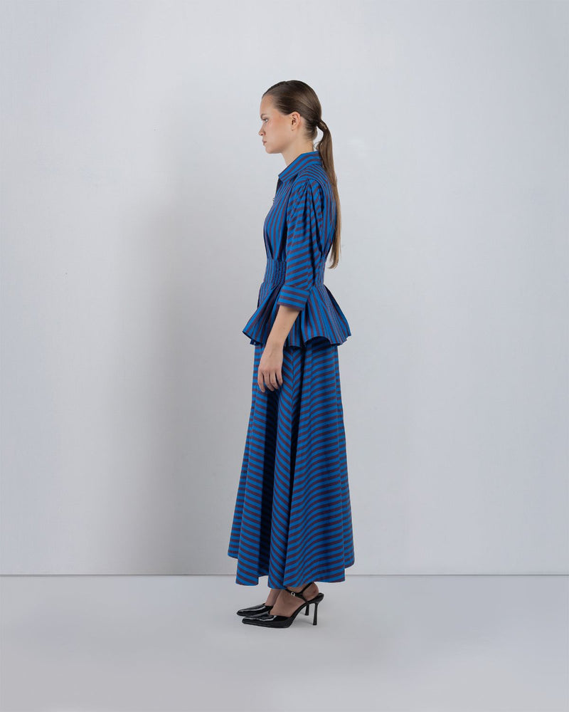 AME DRESS - Blue/ Plum Stripes dress by Leh Studios in blue for women in Singapore