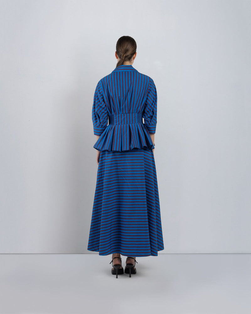 AME DRESS - Blue/ Plum Stripes dress by Leh Studios in blue for women in Singapore