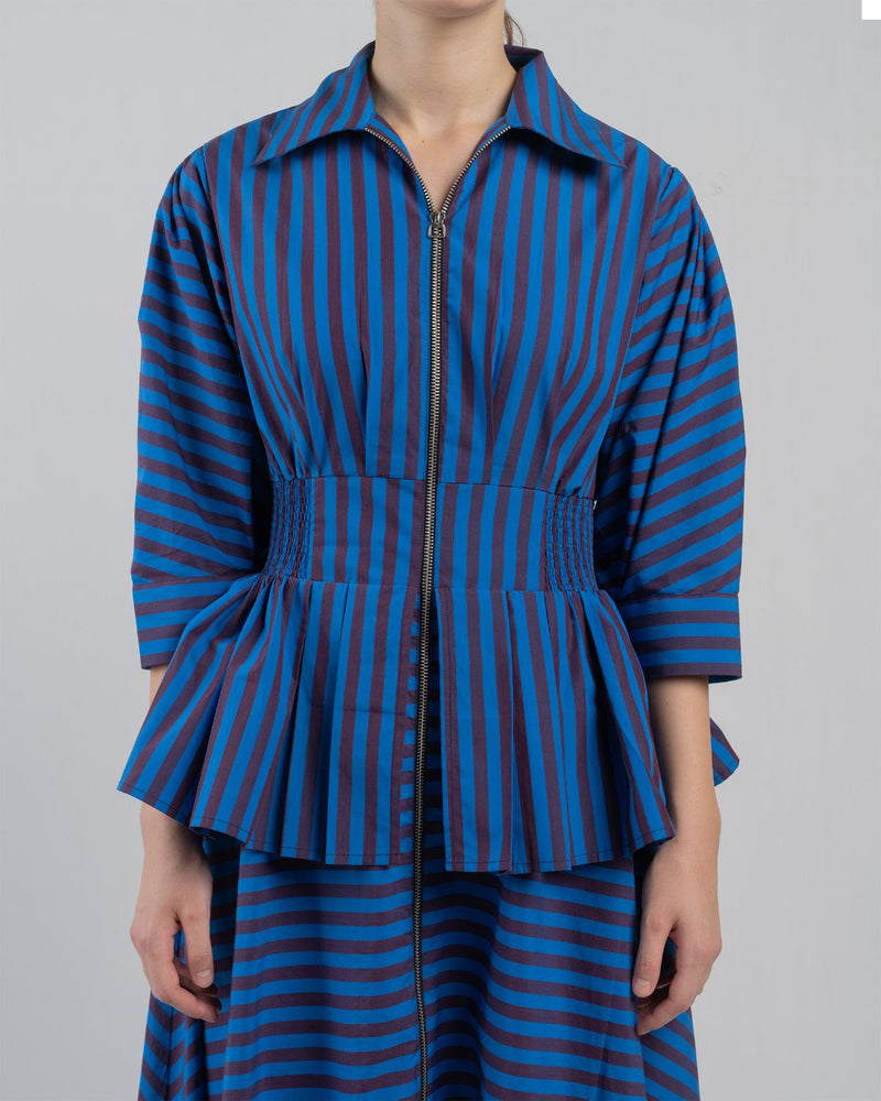 AME DRESS - Blue/ Plum Stripes dress by Leh Studios in blue for women in Singapore