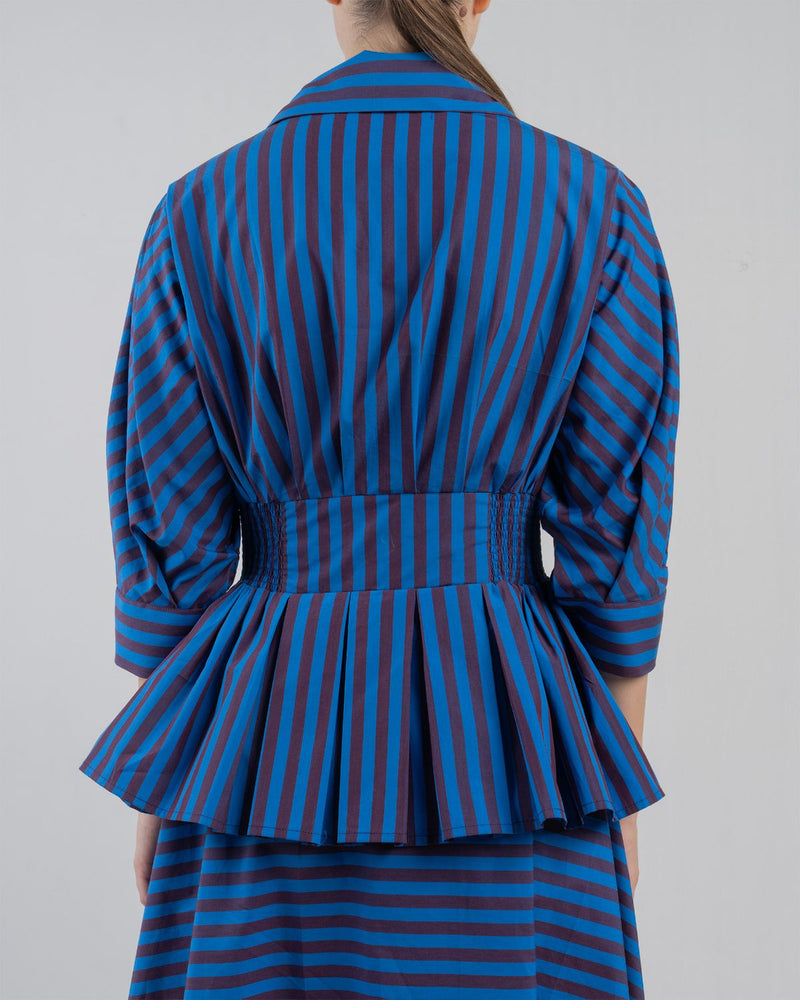 AME DRESS - Blue/ Plum Stripes dress by Leh Studios in blue for women in Singapore