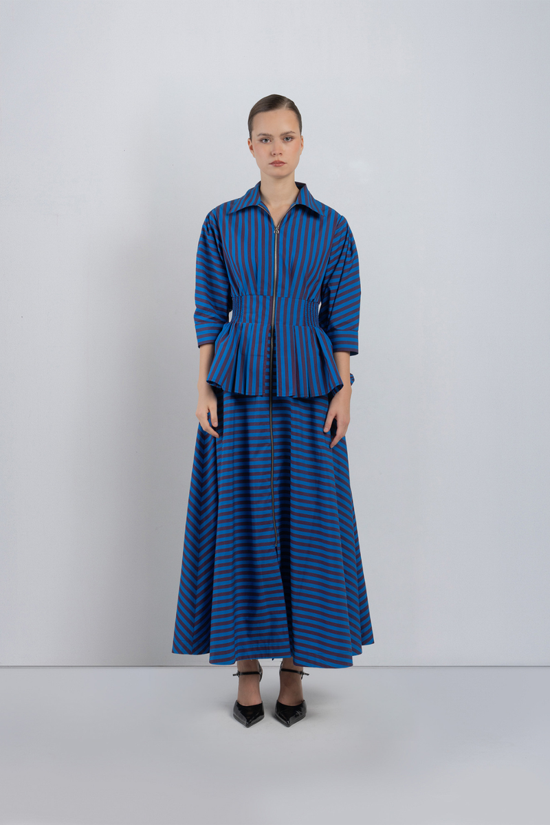 AME DRESS - Blue/ Plum Stripes dress by Leh Studios in blue for women in Singapore