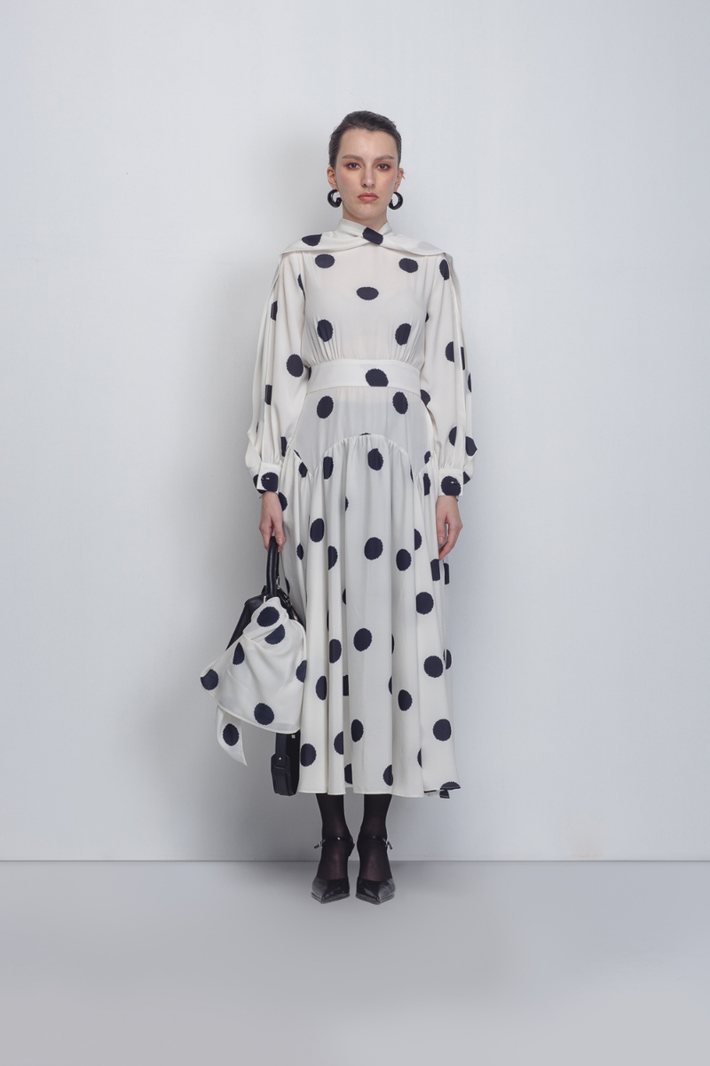 Amelia Dress - White + Black Dots Buy Amelia Dress - White + Black Dots from C&W | Dresses for Women by Leh Studios in black color for women in Singapore