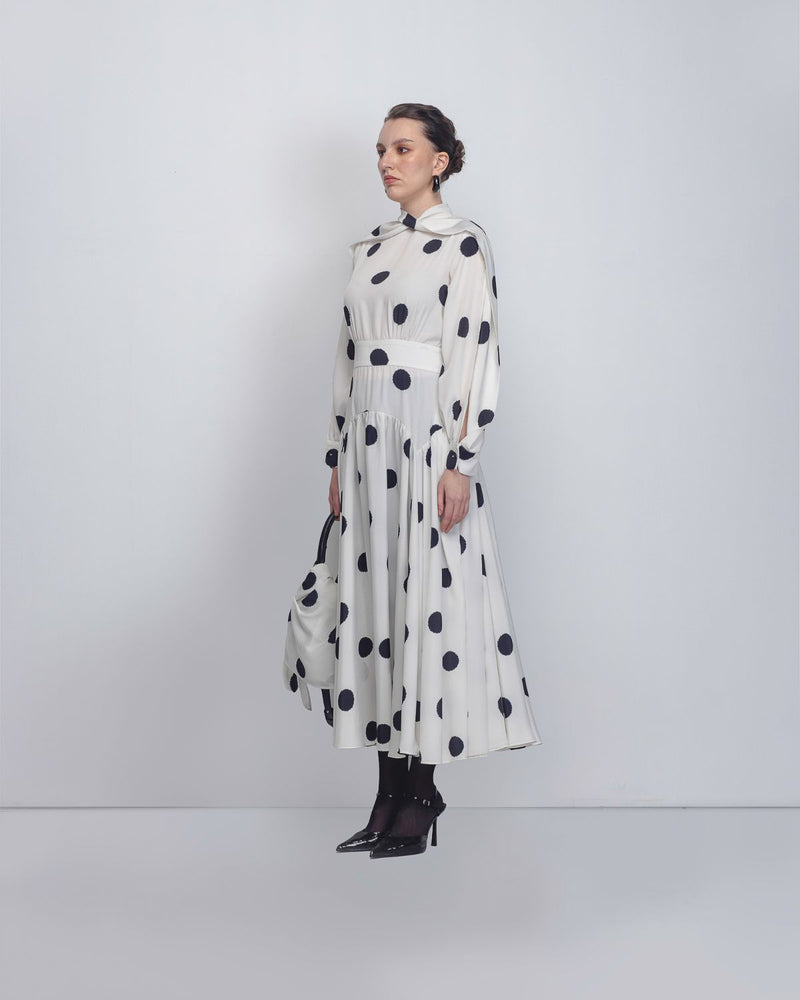 Amelia Dress - White + Black Dots Buy Amelia Dress - White + Black Dots from C&W | Dresses for Women by Leh Studios in black color for women in Singapore