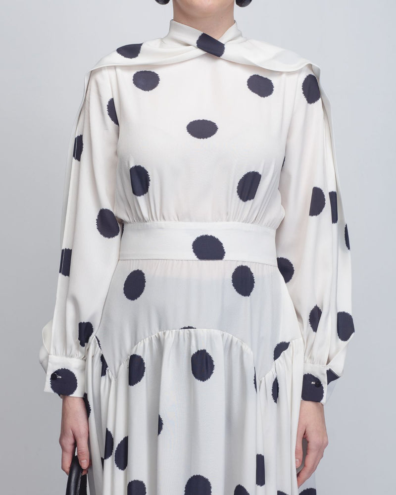 Amelia Dress - White + Black Dots Buy Amelia Dress - White + Black Dots from C&W | Dresses for Women by Leh Studios in black color for women in Singapore