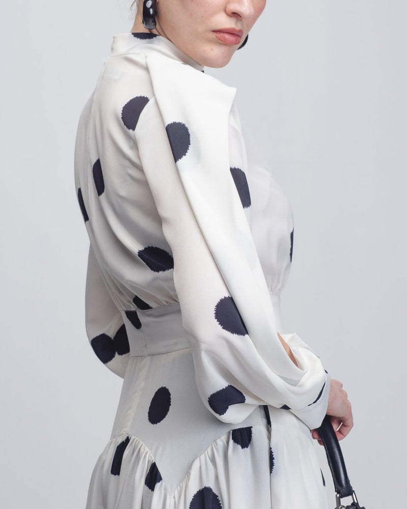 Amelia Dress - White + Black Dots Buy Amelia Dress - White + Black Dots from C&W | Dresses for Women by Leh Studios in black color for women in Singapore