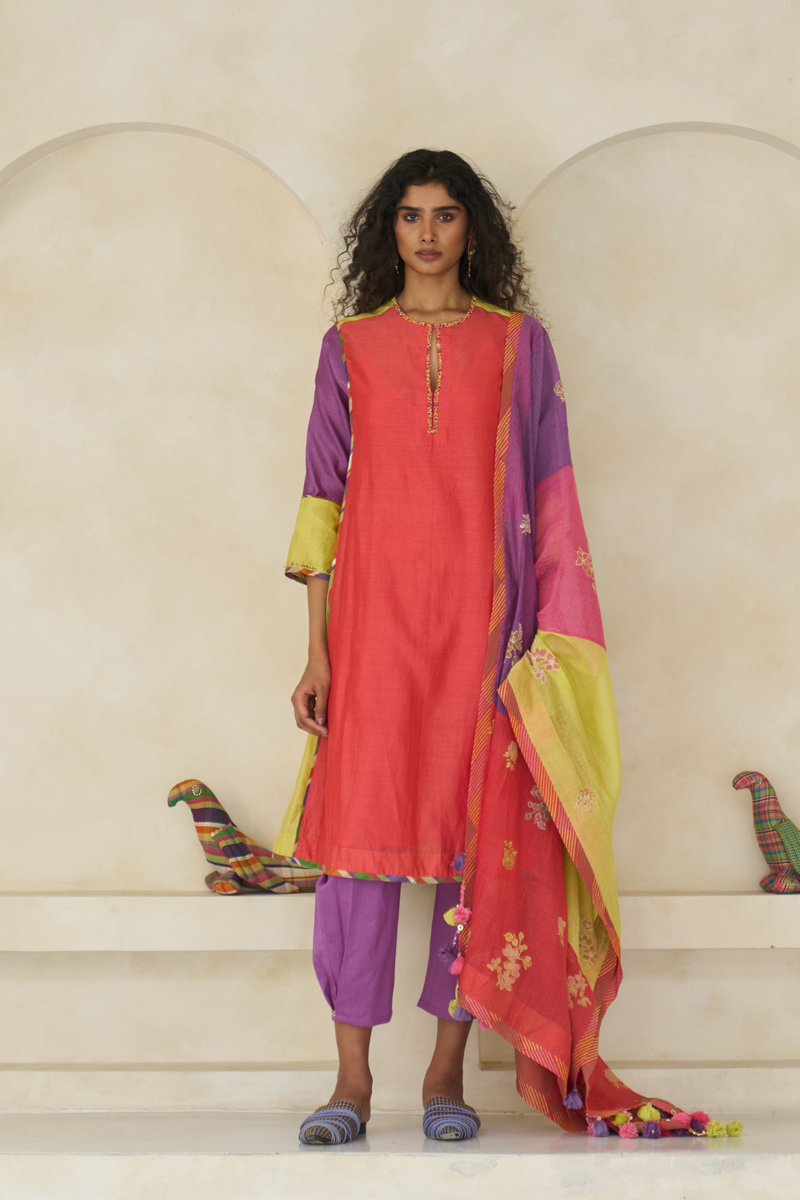 Amy Kurta cotton by SWATTI KAPOOR in red color for women in Singapore