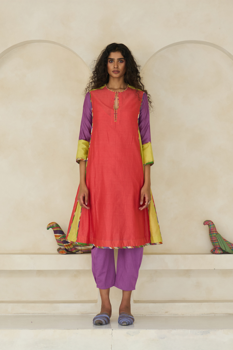 Amy Kurta cotton by SWATTI KAPOOR in red color for women in Singapore
