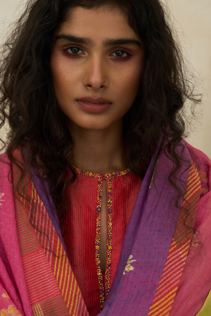 Amy Kurta cotton by SWATTI KAPOOR in red color for women in Singapore