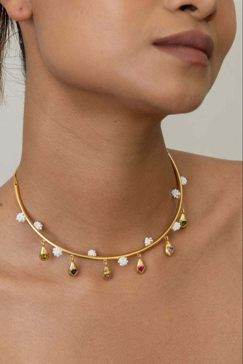 AN32G Dripping Flavours Hasli 18k gold plated on brass neckpiece by Aarjavee for women in Singapore