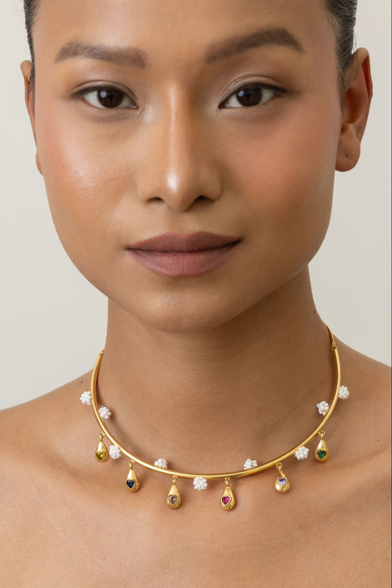 AN32G Dripping Flavours Hasli 18k gold plated on brass neckpiece by Aarjavee for women in Singapore