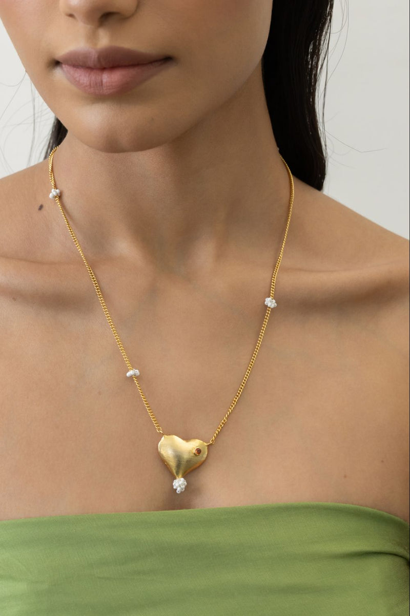 AN34G Happy Hearts Pendant 18k gold plated on brass neckpiece by Aarjavee for women in Singapore