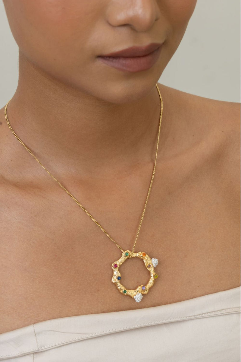 AN35G The Summer Circle 18k gold plated on brass neckpiece by Aarjavee for women in Singapore