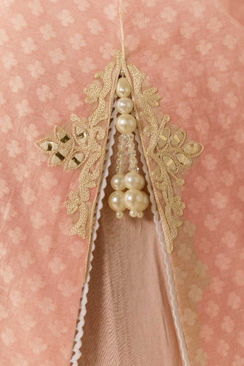 ANAISHA - CARNATION PINK SHORT KURTA WITH FARSHI SALWAR chanderi silk kurta/kurta set by SHEETAL BATRA in carnation pink with daisy ivory for women in Singapore