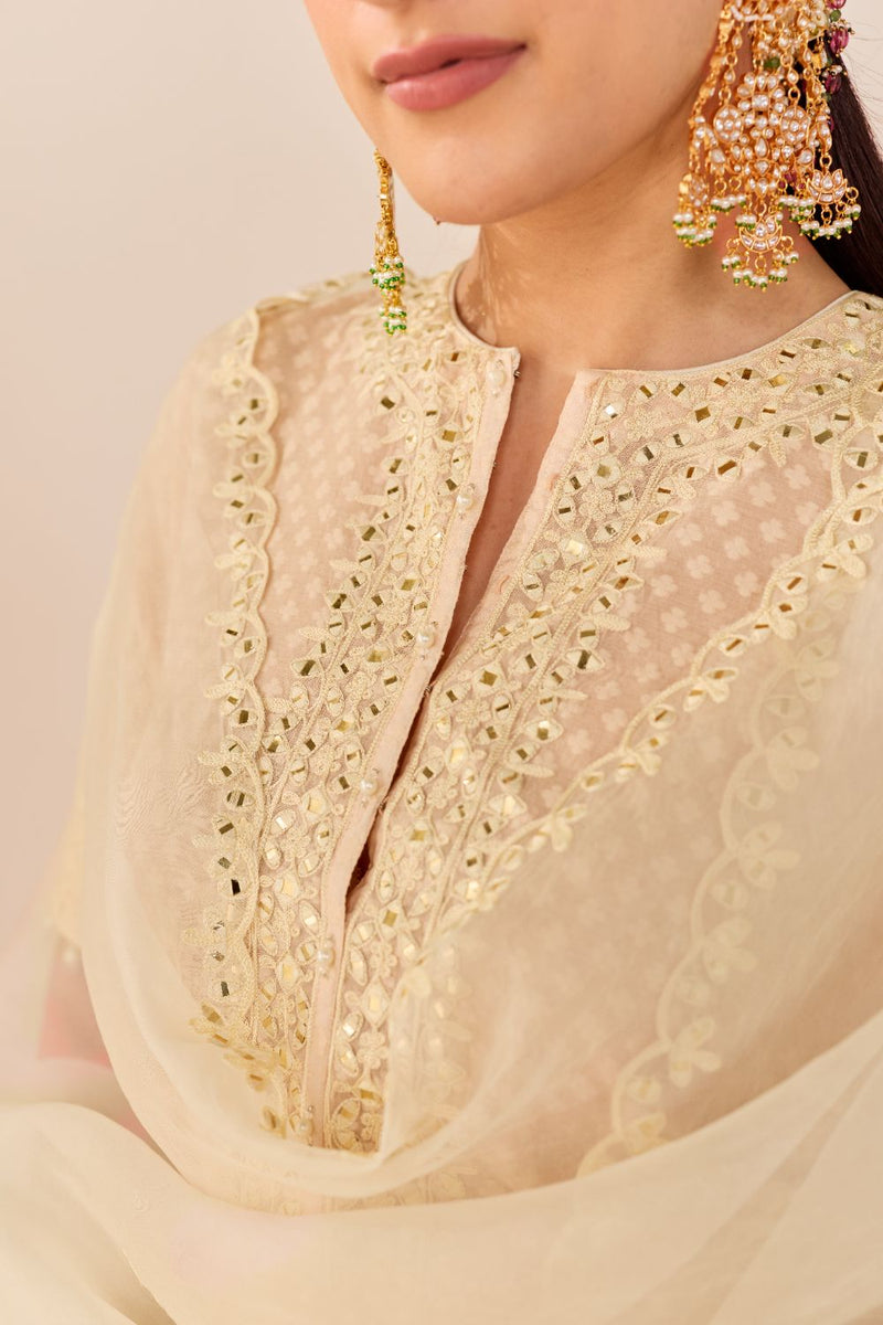 ANAISHA - CARNATION PINK SHORT KURTA WITH FARSHI SALWAR chanderi silk kurta/kurta set by SHEETAL BATRA in carnation pink with daisy ivory for women in Singapore