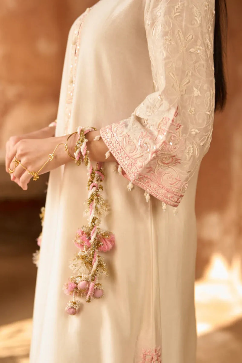 ANAM - DAISY IVORY WITH PINK A-LINE KURTA WITH SALWAR AND DUPATTA silk organza kurta/kurta set by SHEETAL BATRA in daisy ivory with pink for women in Singapore
