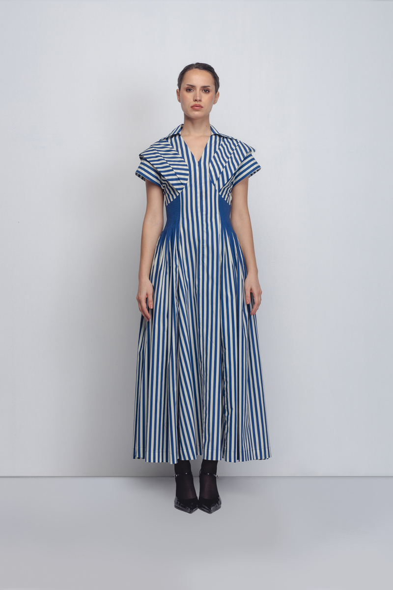 Anne Dress - Cobalt + White Stripes cotton Buy Anne Dress - Cobalt + White Stripes from C&W | Dresses for Women by Leh Studios for women in Singapore