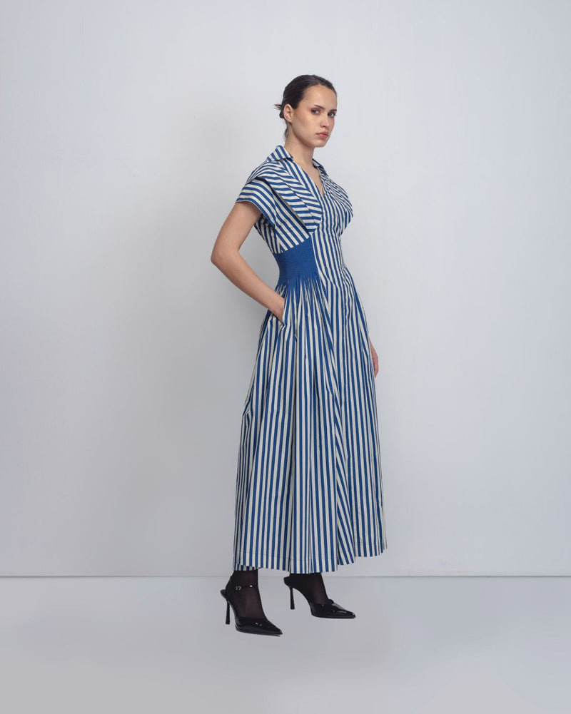 Anne Dress - Cobalt + White Stripes cotton Buy Anne Dress - Cobalt + White Stripes from C&W | Dresses for Women by Leh Studios for women in Singapore