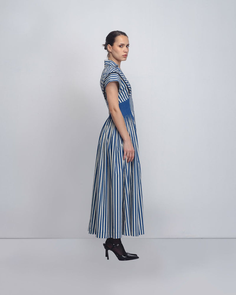 Anne Dress - Cobalt + White Stripes cotton Buy Anne Dress - Cobalt + White Stripes from C&W | Dresses for Women by Leh Studios for women in Singapore