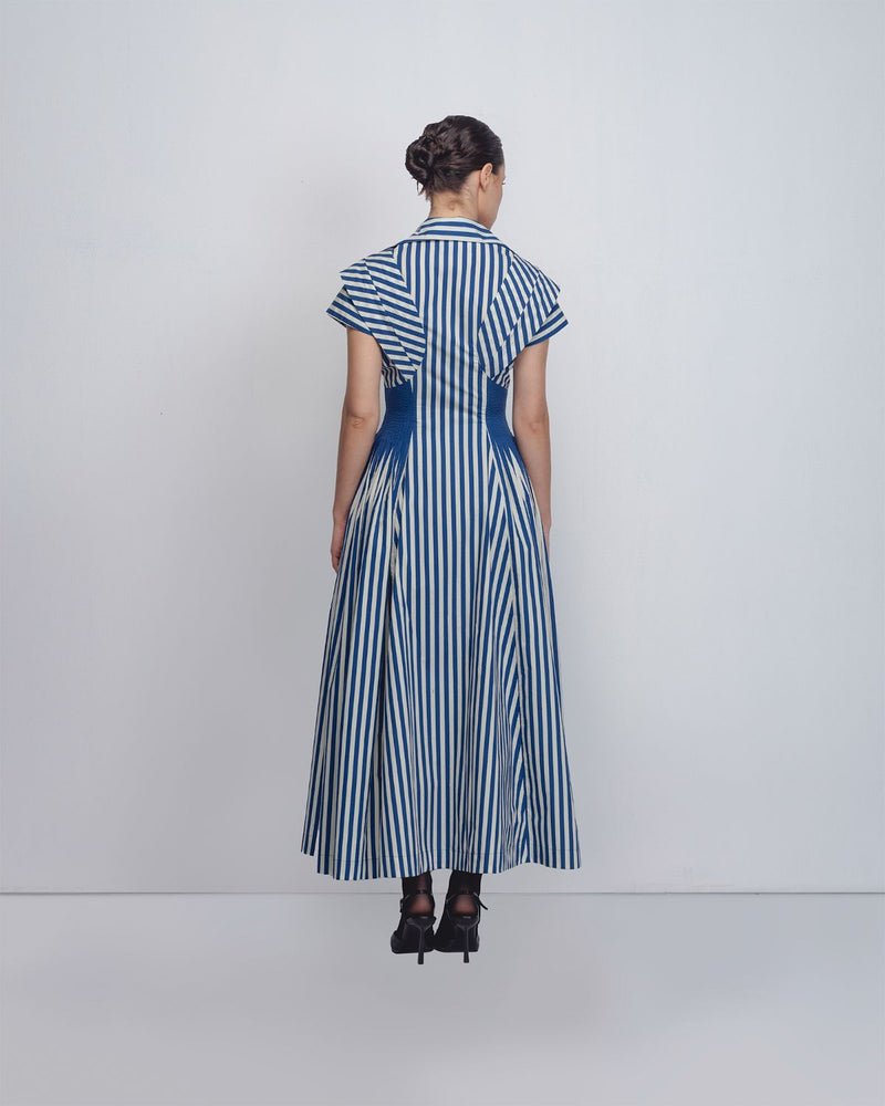 Anne Dress - Cobalt + White Stripes cotton Buy Anne Dress - Cobalt + White Stripes from C&W | Dresses for Women by Leh Studios for women in Singapore