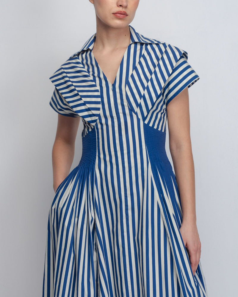 Anne Dress - Cobalt + White Stripes cotton Buy Anne Dress - Cobalt + White Stripes from C&W | Dresses for Women by Leh Studios for women in Singapore