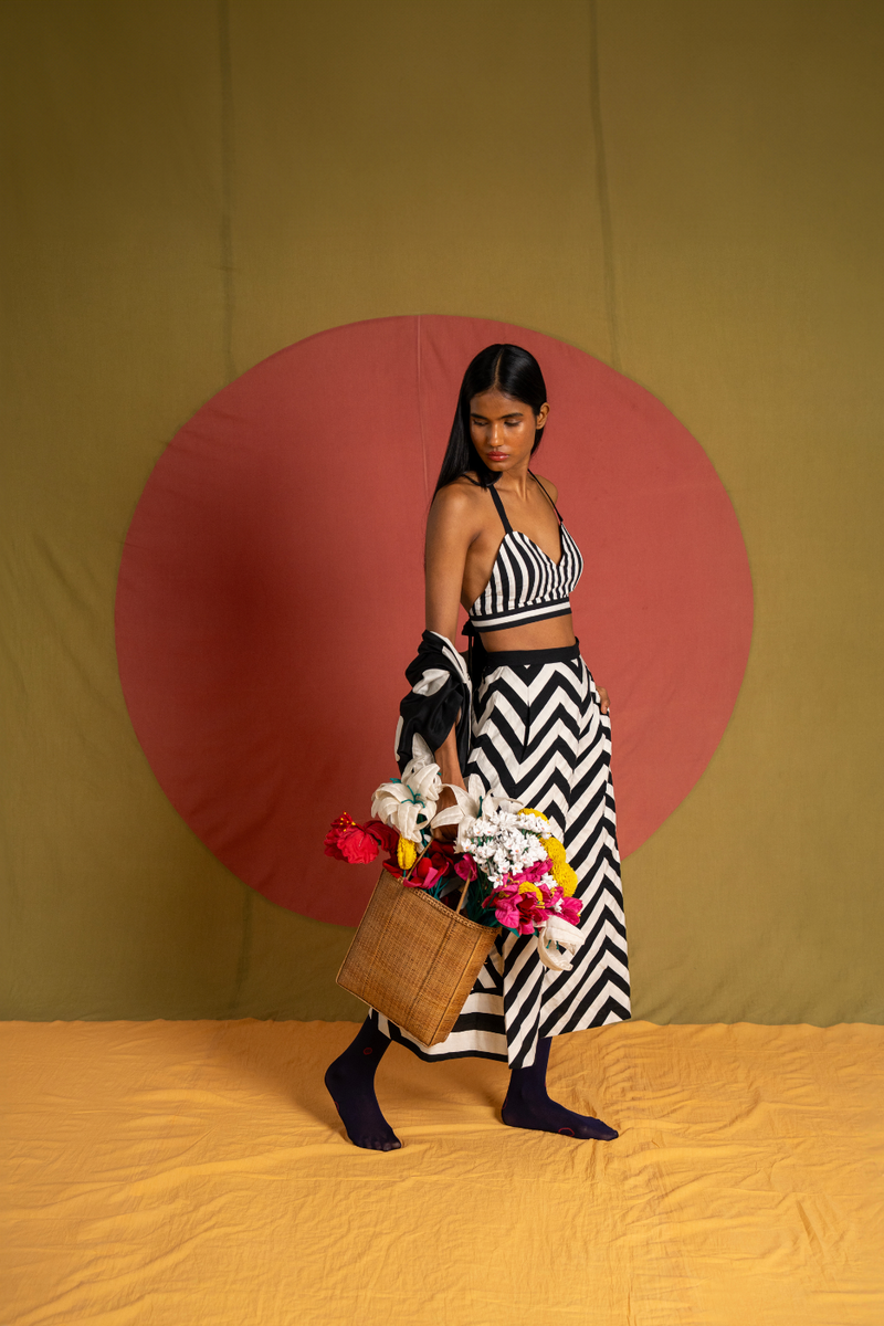 AP Bustier-White and Black cotton top/shirt by Ka-Sha in black for women in Singapore