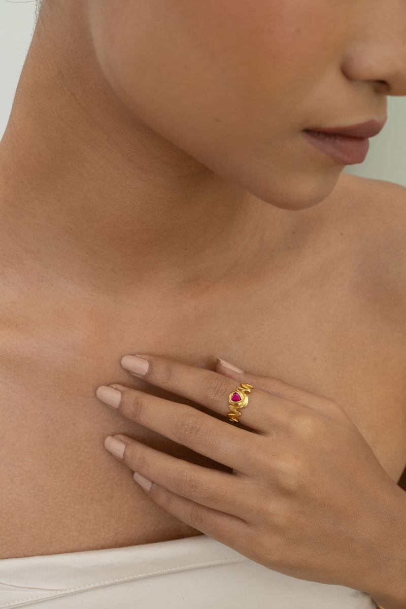 AR28G Doodle love 18k gold plated on brass ring by Aarjavee for women in Singapore