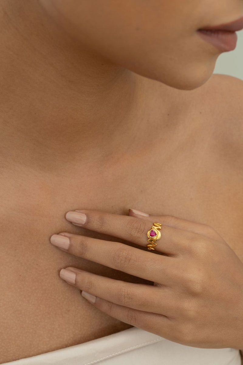 AR28G Doodle love 18k gold plated on brass ring by Aarjavee for women in Singapore