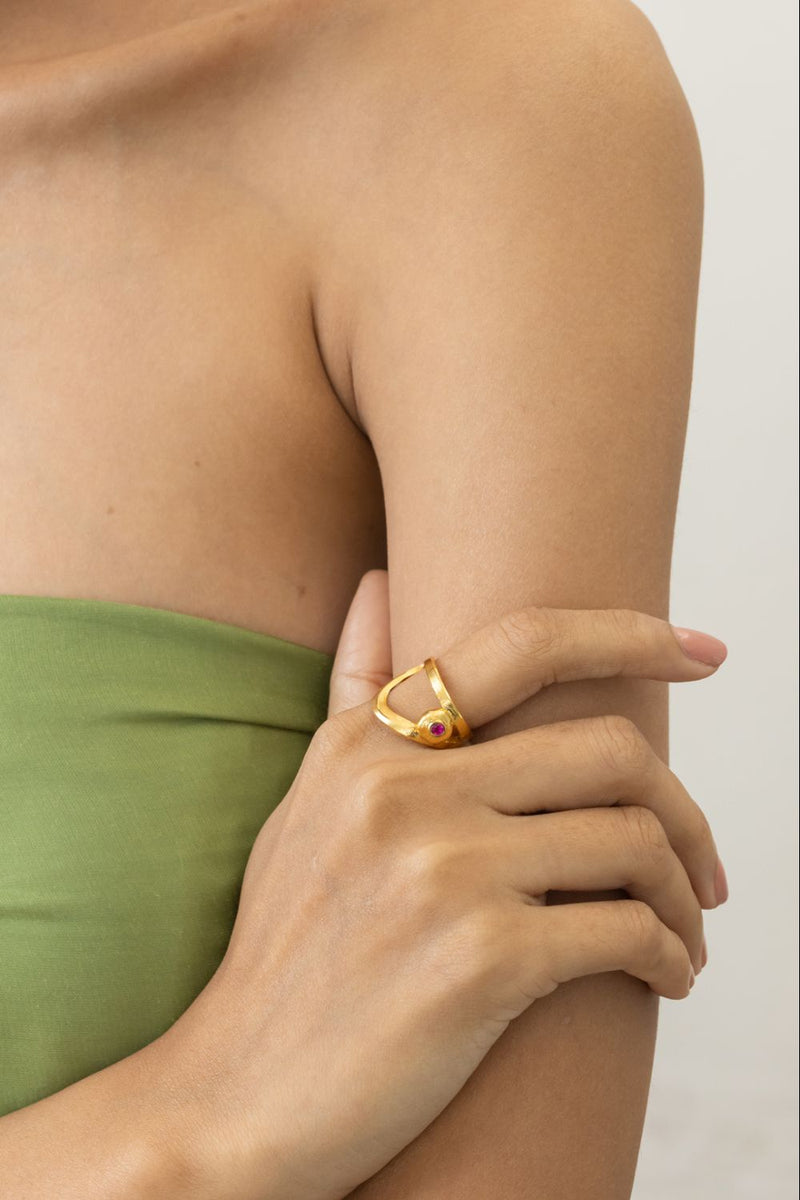 AR29G Fruit Slice 18k gold plated on brass ring by Aarjavee for women in Singapore