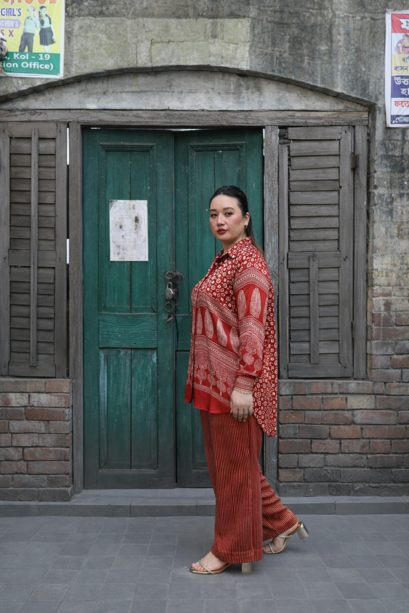 Surkh Red Ajrakh Co-ord Set