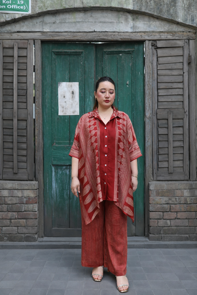 Surkh Red Ajrakh Antifit Co-ord Set