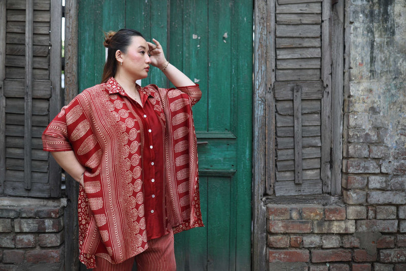 Surkh Red Ajrakh Antifit Co-ord Set