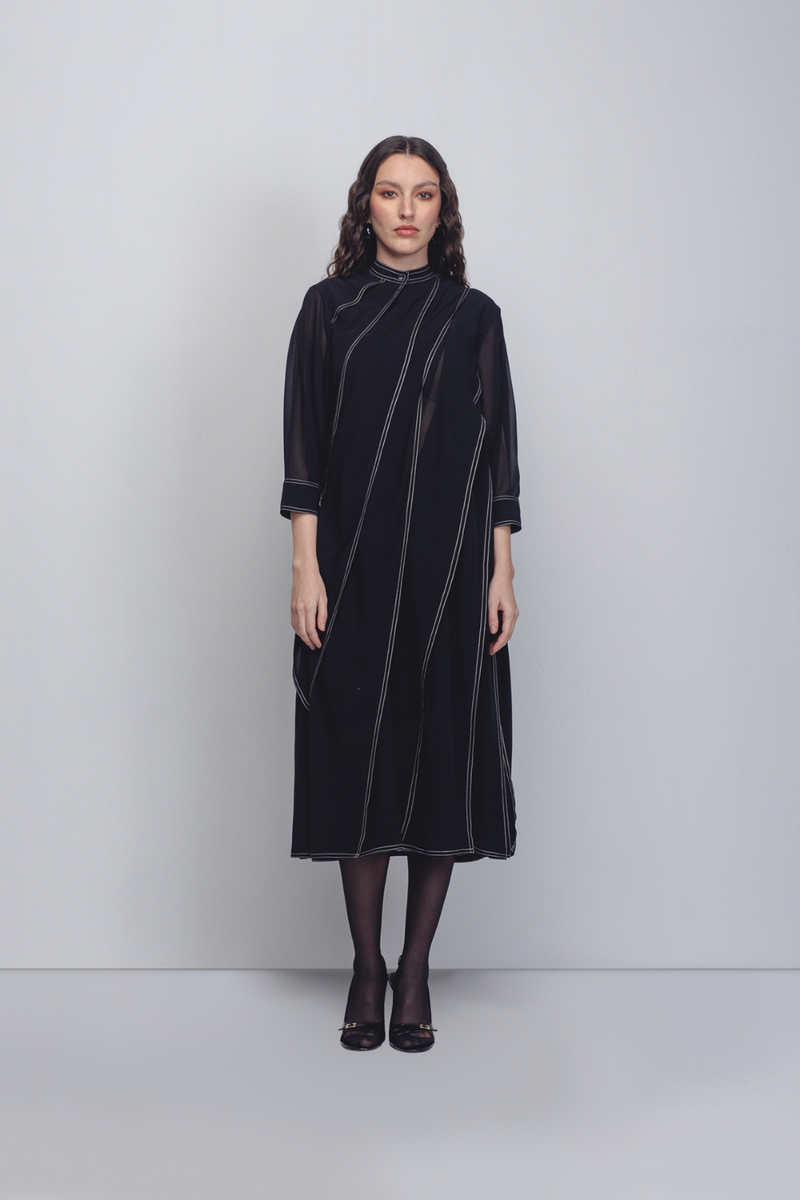 Ascent Pleated Dress - Black + White Stripes Buy Ascent Pleated Dress - Black + White Stripes from C&W | Dresses for Women by Leh Studios in black color for women in Singapore